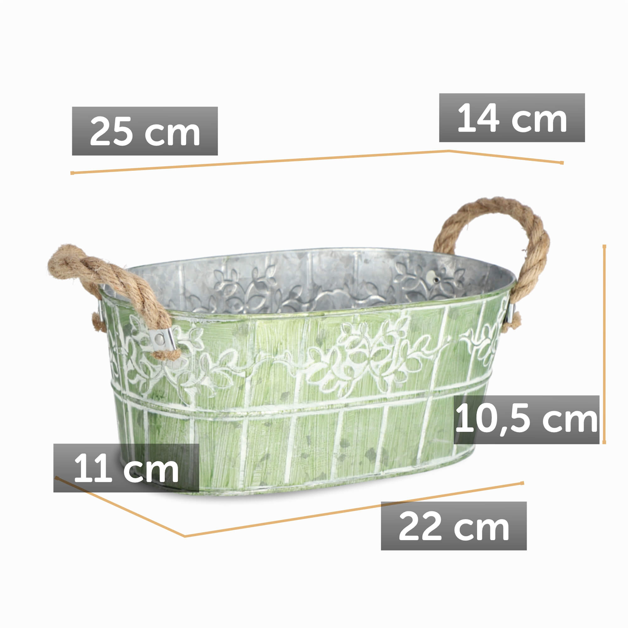 Osłonka na doniczkę z uchwytami 25 x 14 cm, zielona