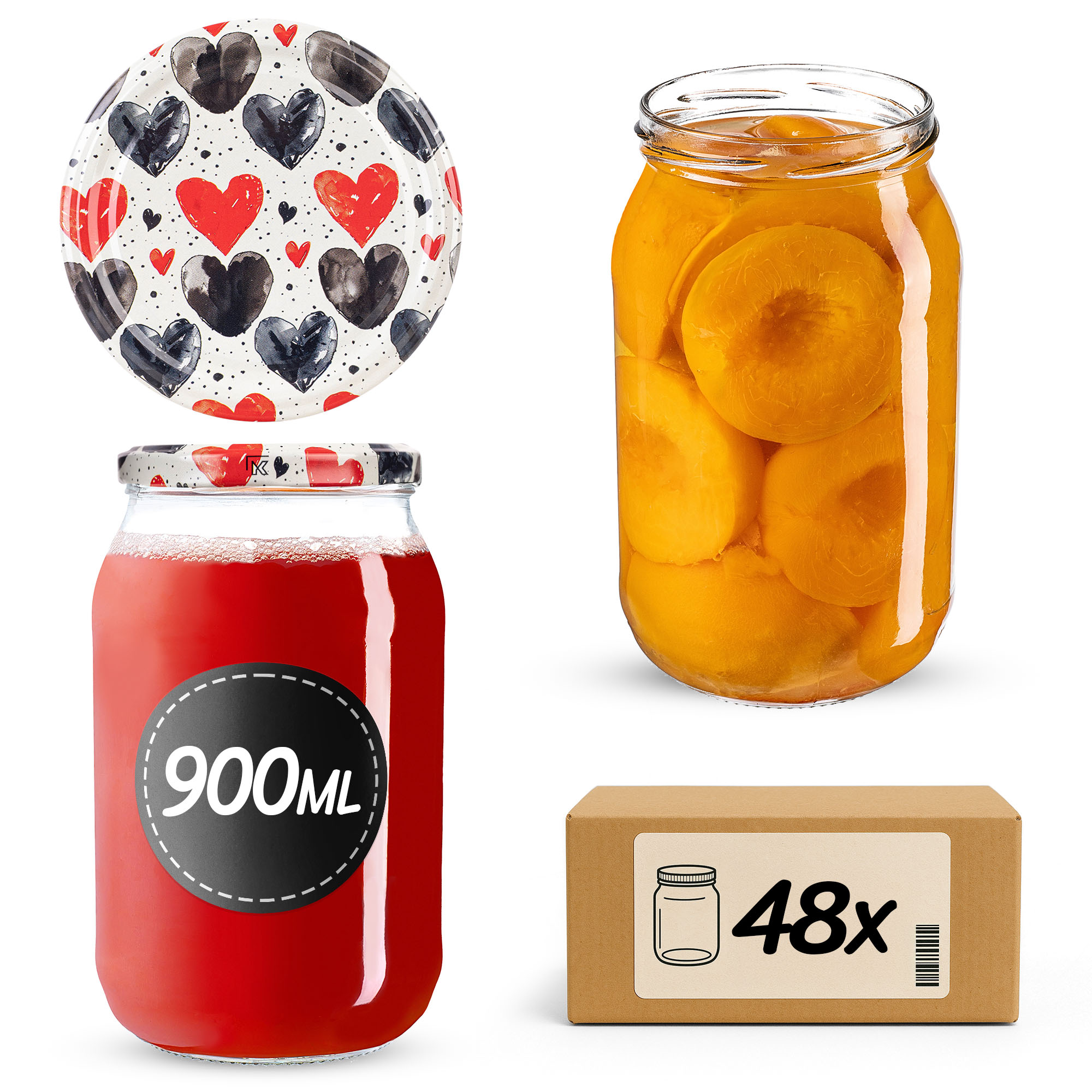 Słoiki na przetwory Simo 900ml fi82mm 48szt + wieczko Serca
