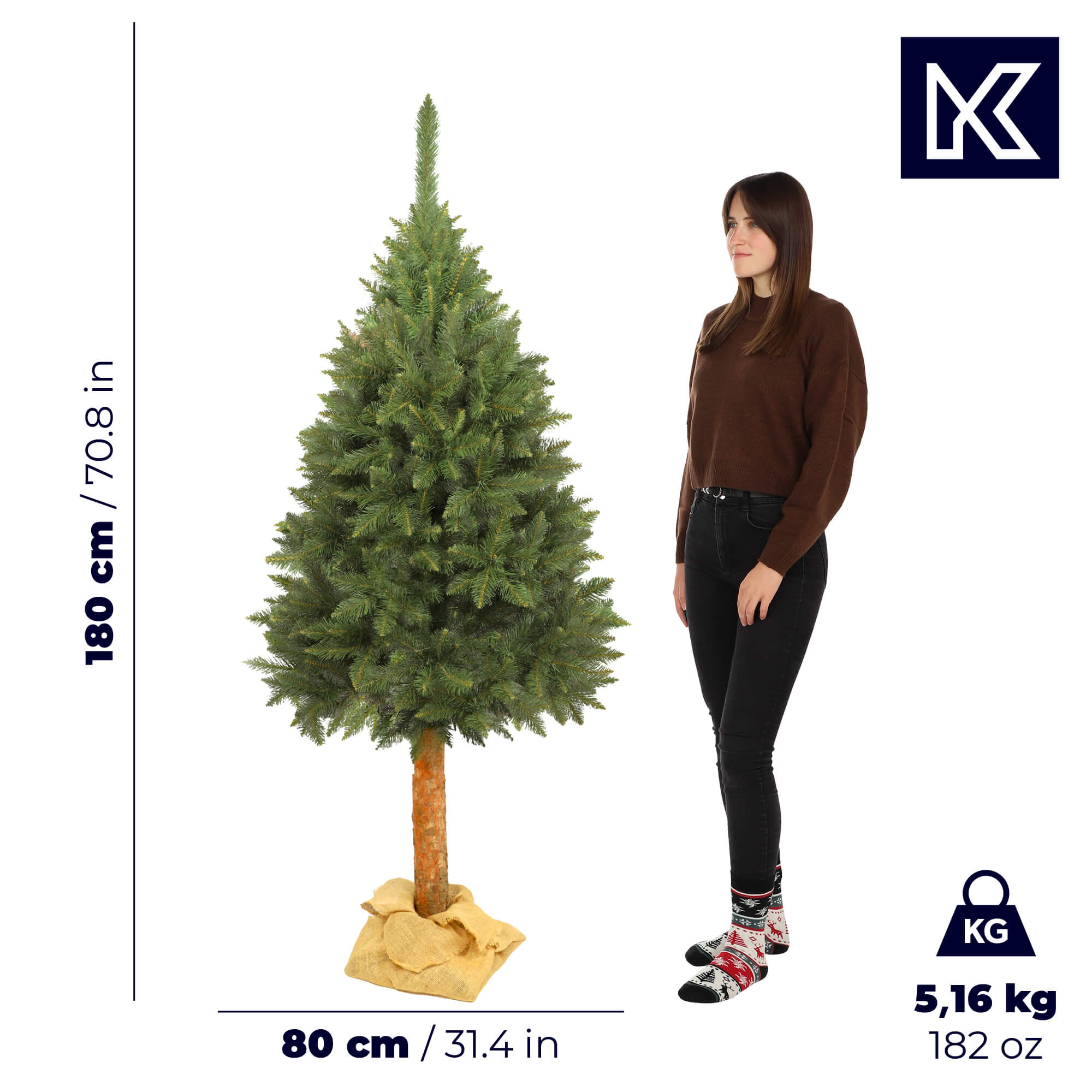 Sztuczna choinka na pniu Mireval 180 cm