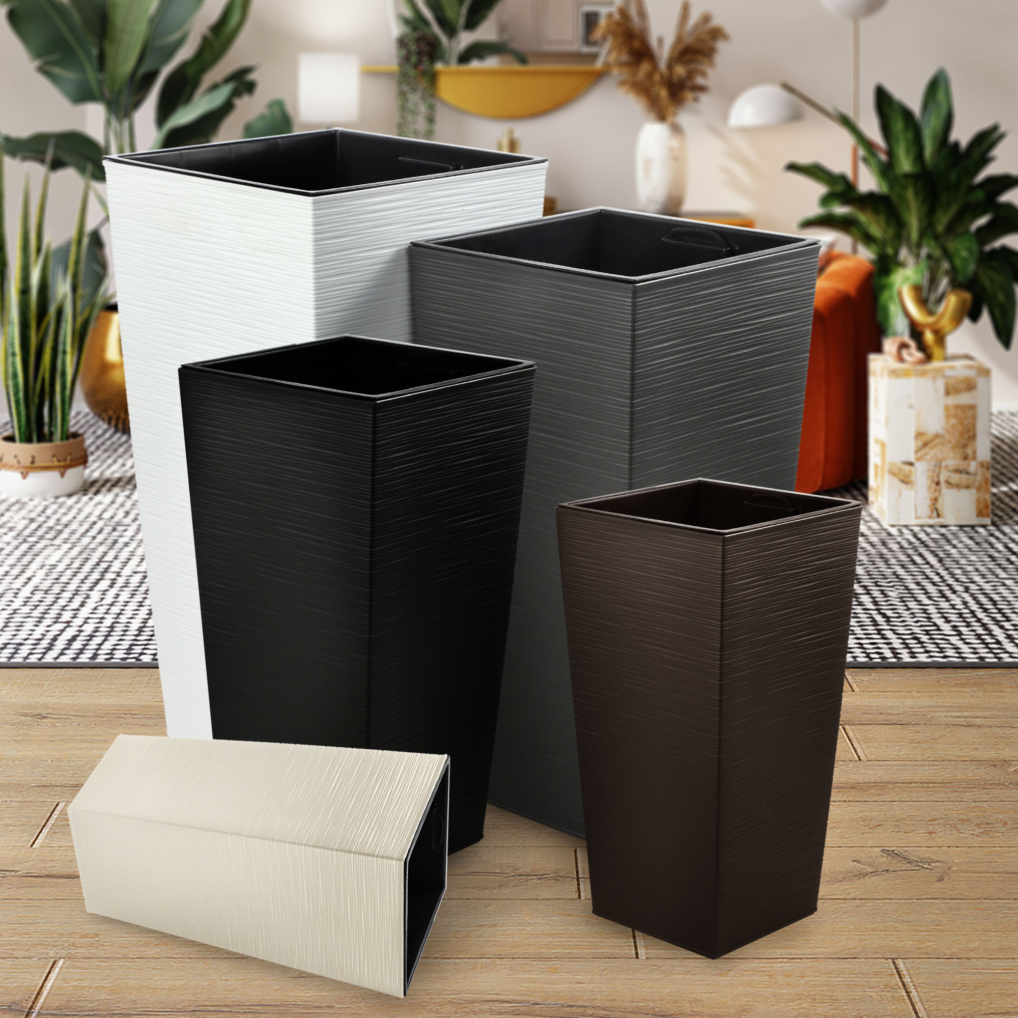 Donice na kwiaty z wkładem Tuluza dłuto 19 cm + 25 cm + 30 cm, mokka