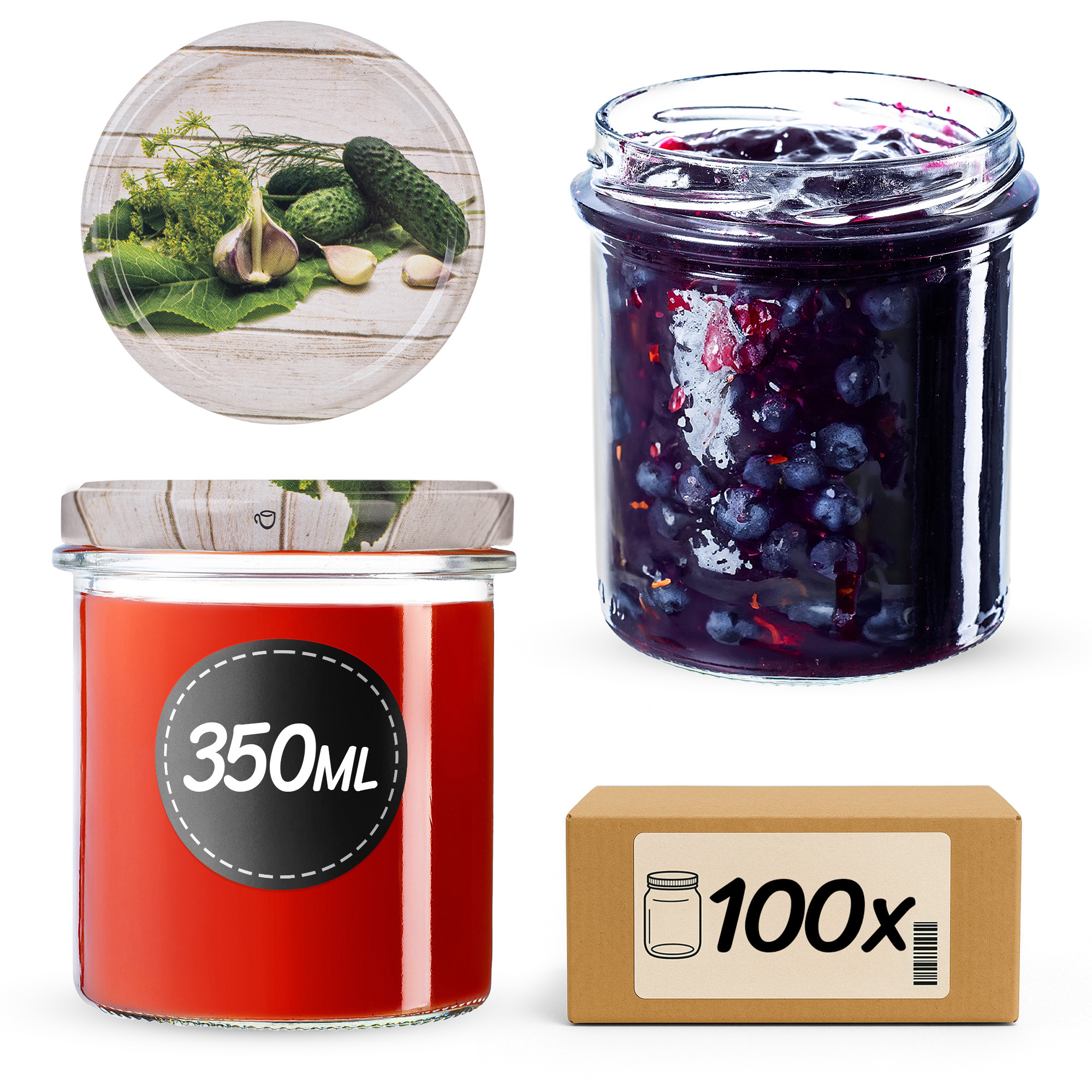 Słoiki na przetwory Avila 350ml fi82mm 100szt + wieczko Ogórek