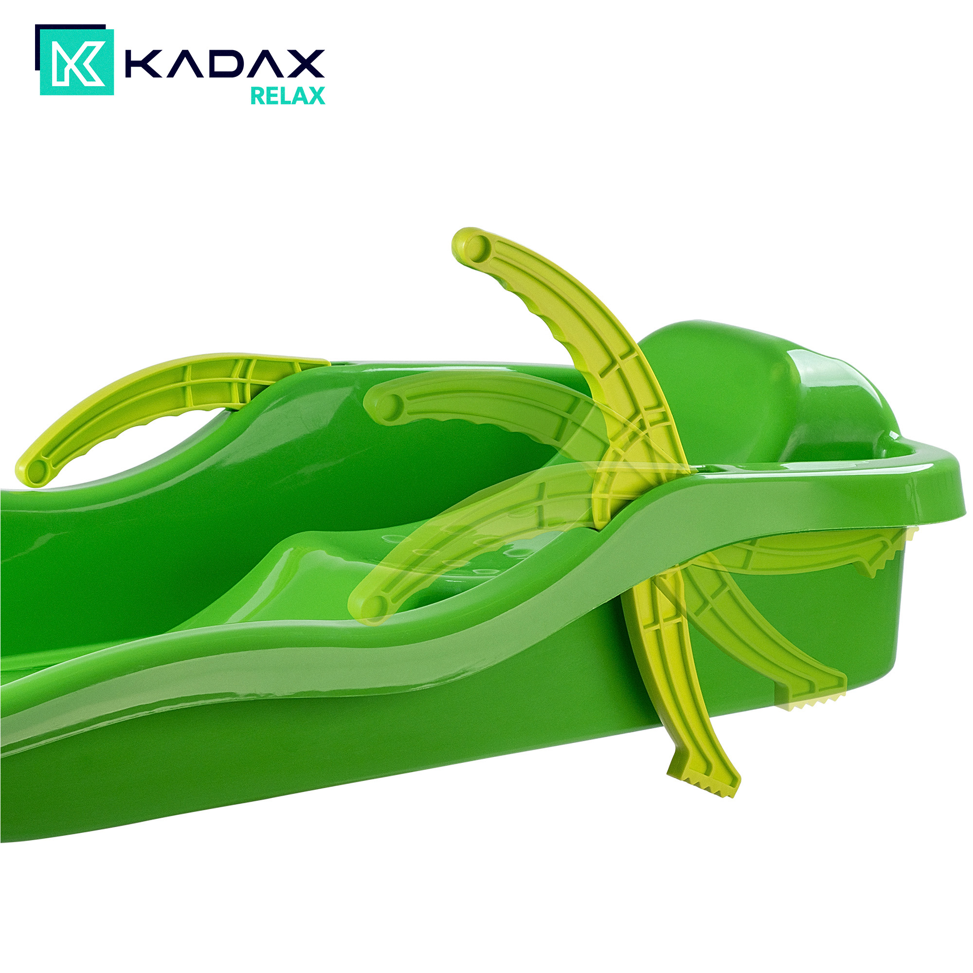 Sanki plastikowe z rączkami, hamulcem i linką, zielone