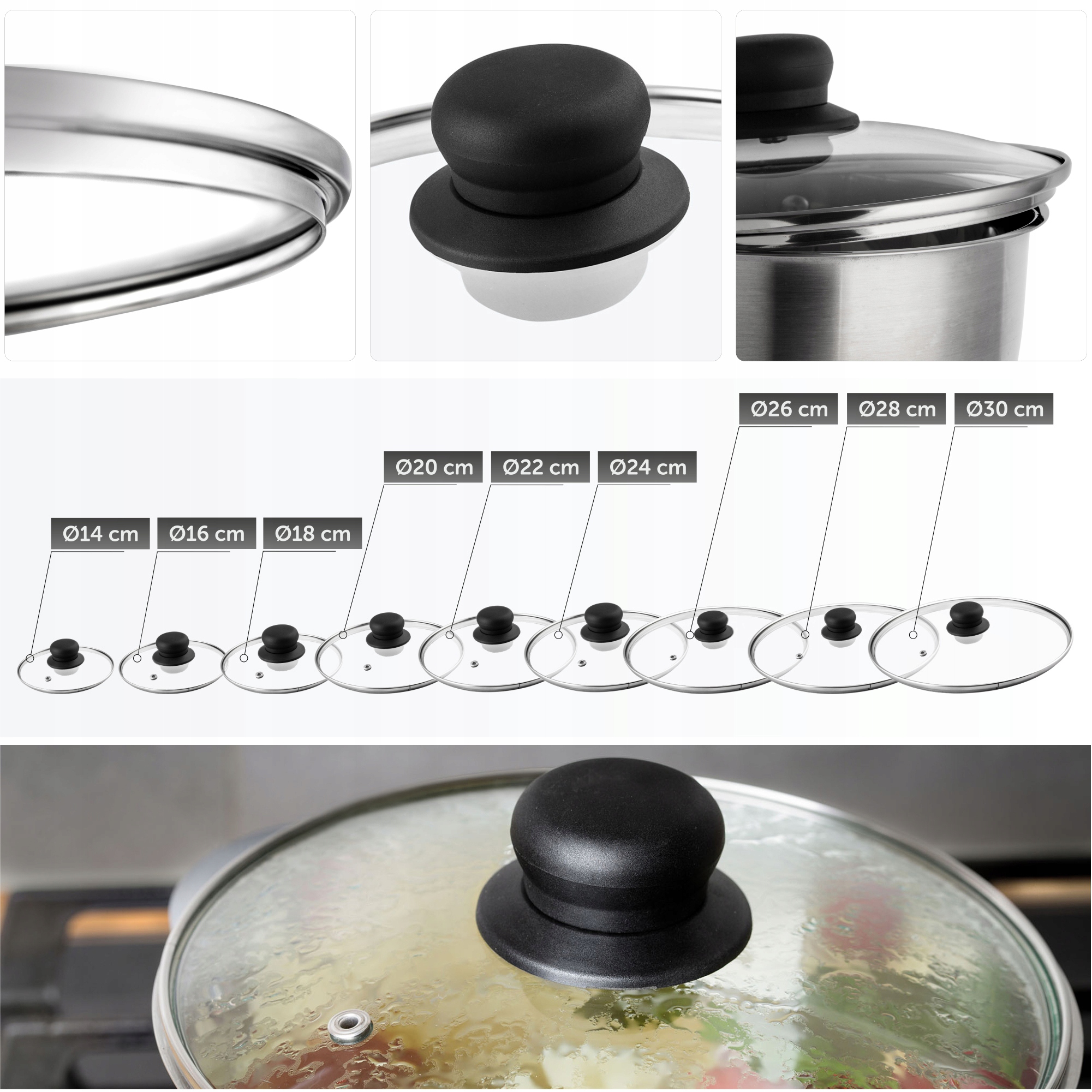 Pokrywa szklana z uchwytami 24 cm, 2 szt.