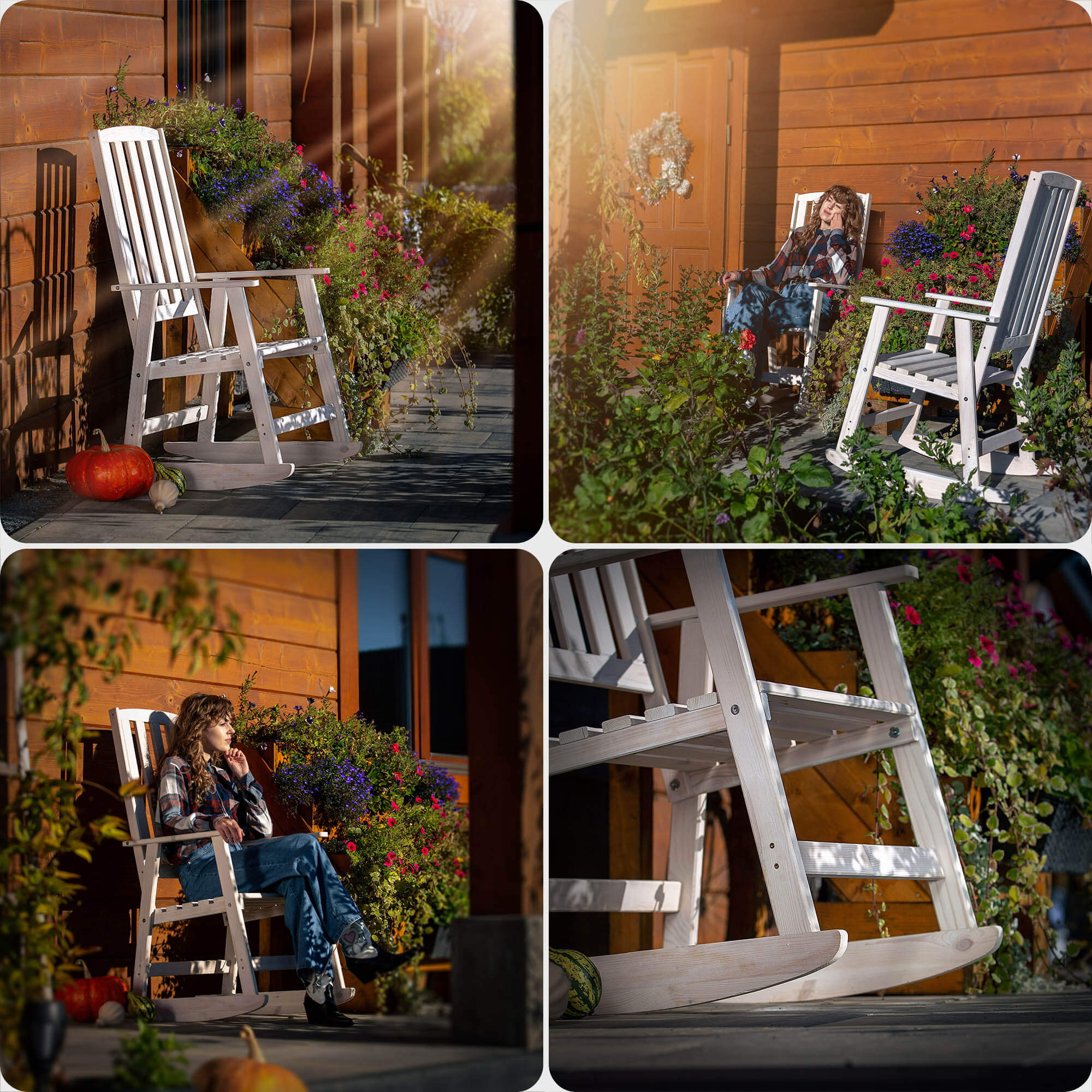 Fotel drewniany bujany Crenay biały