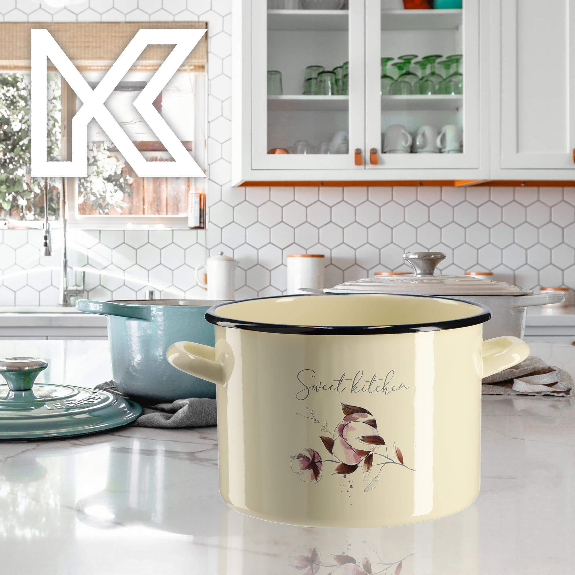 Garnek Emaliowany Luca 2.4L, kwiaty