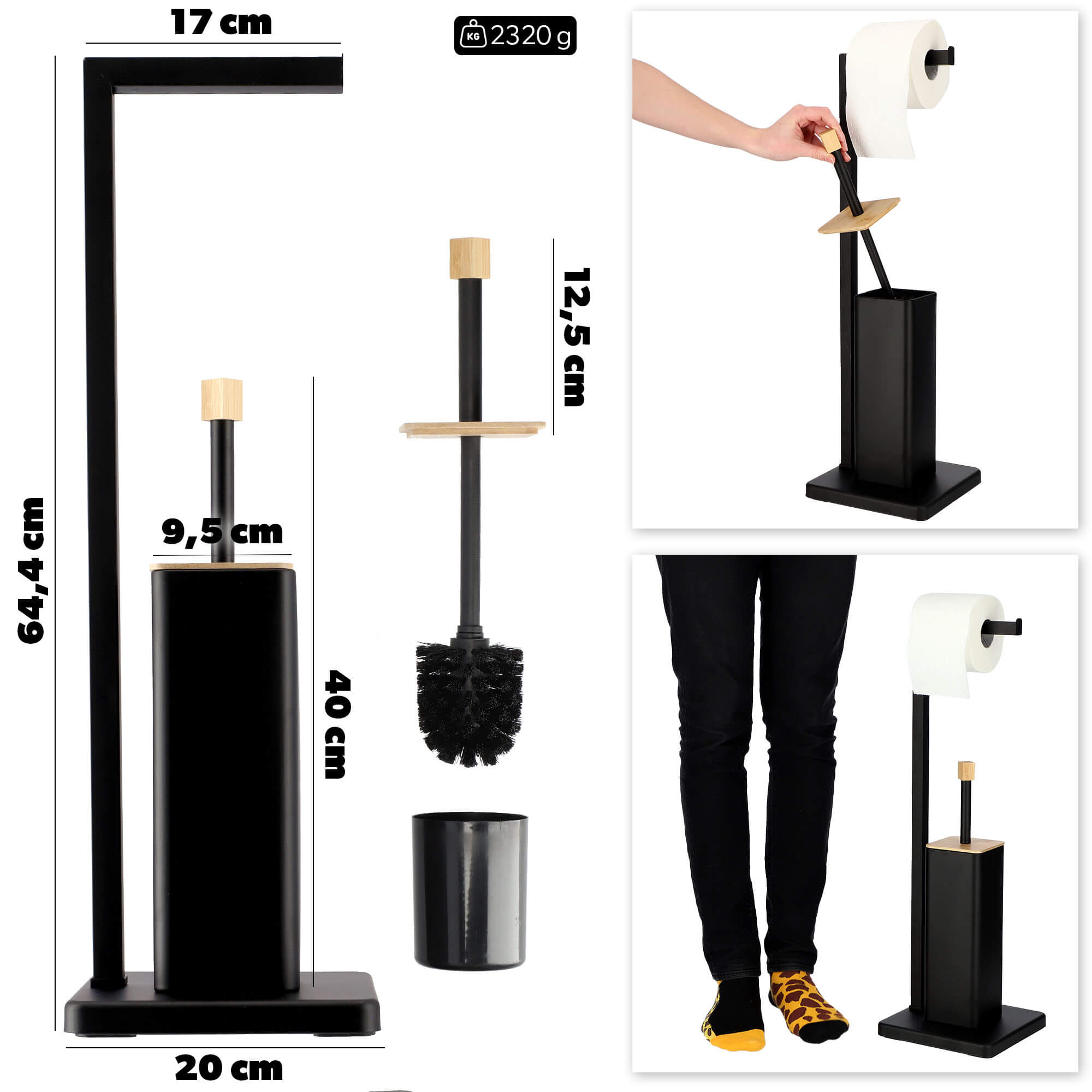 Zestaw łazienkowy Tapio stojak na papier toaletowy + szczotka do WC, czarny