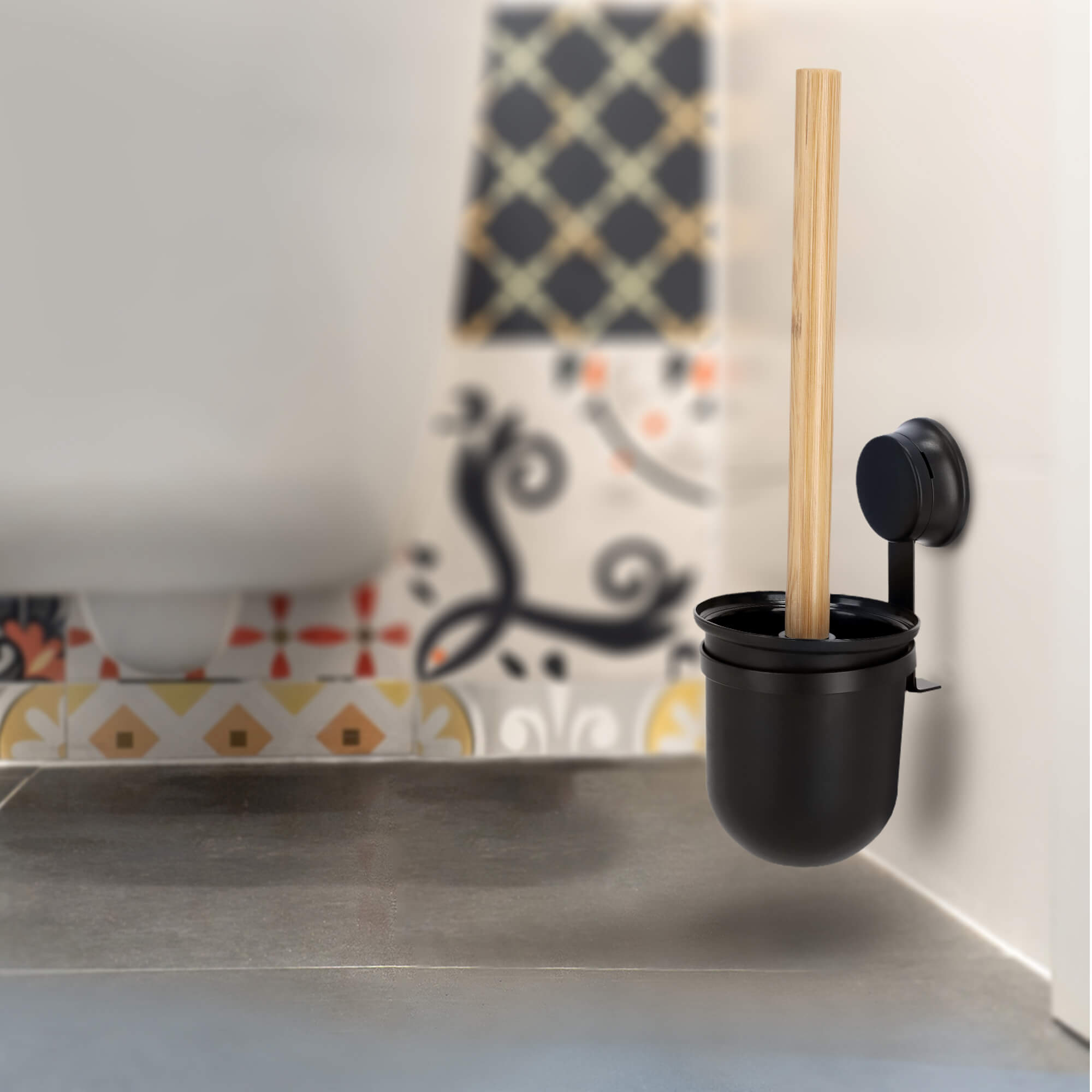 Szczotka do WC z przyssawką Faio 35 cm, czarna