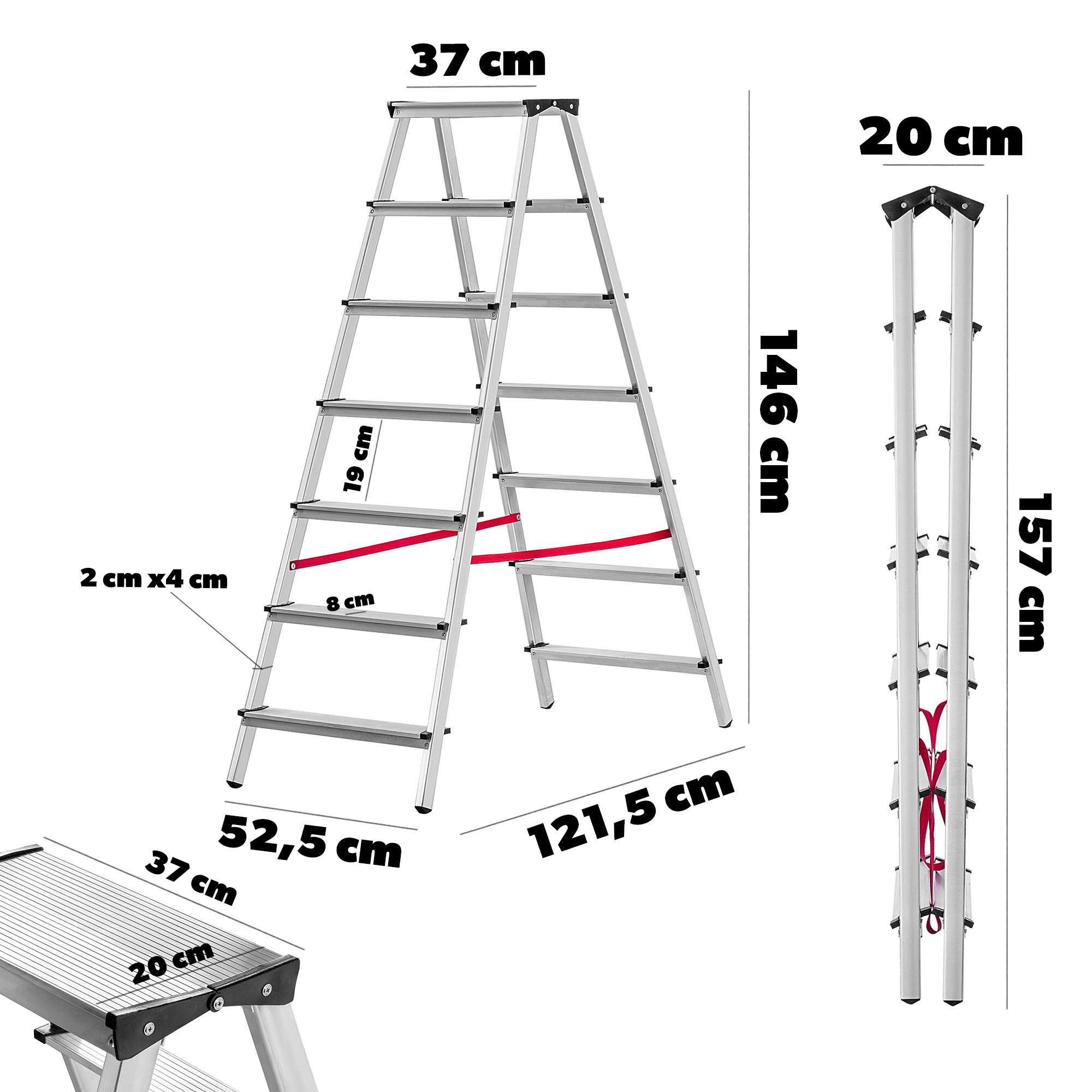Drabina aluminiowa dwustronna Telti 7 stopni