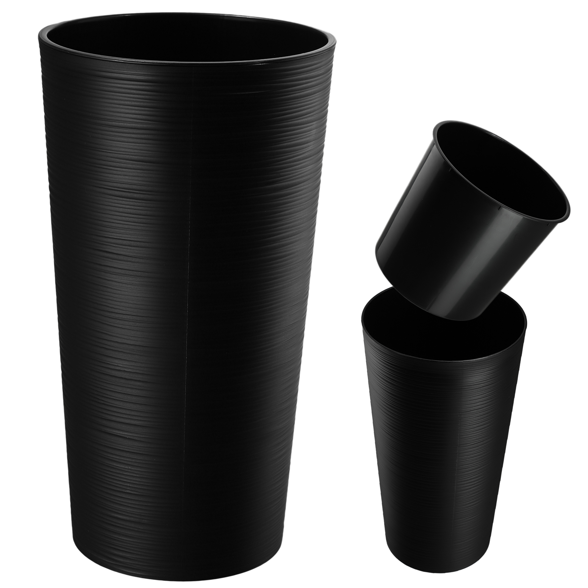 Donice na kwiaty Latina z wkładem czarny 19cm+25cm+30cm