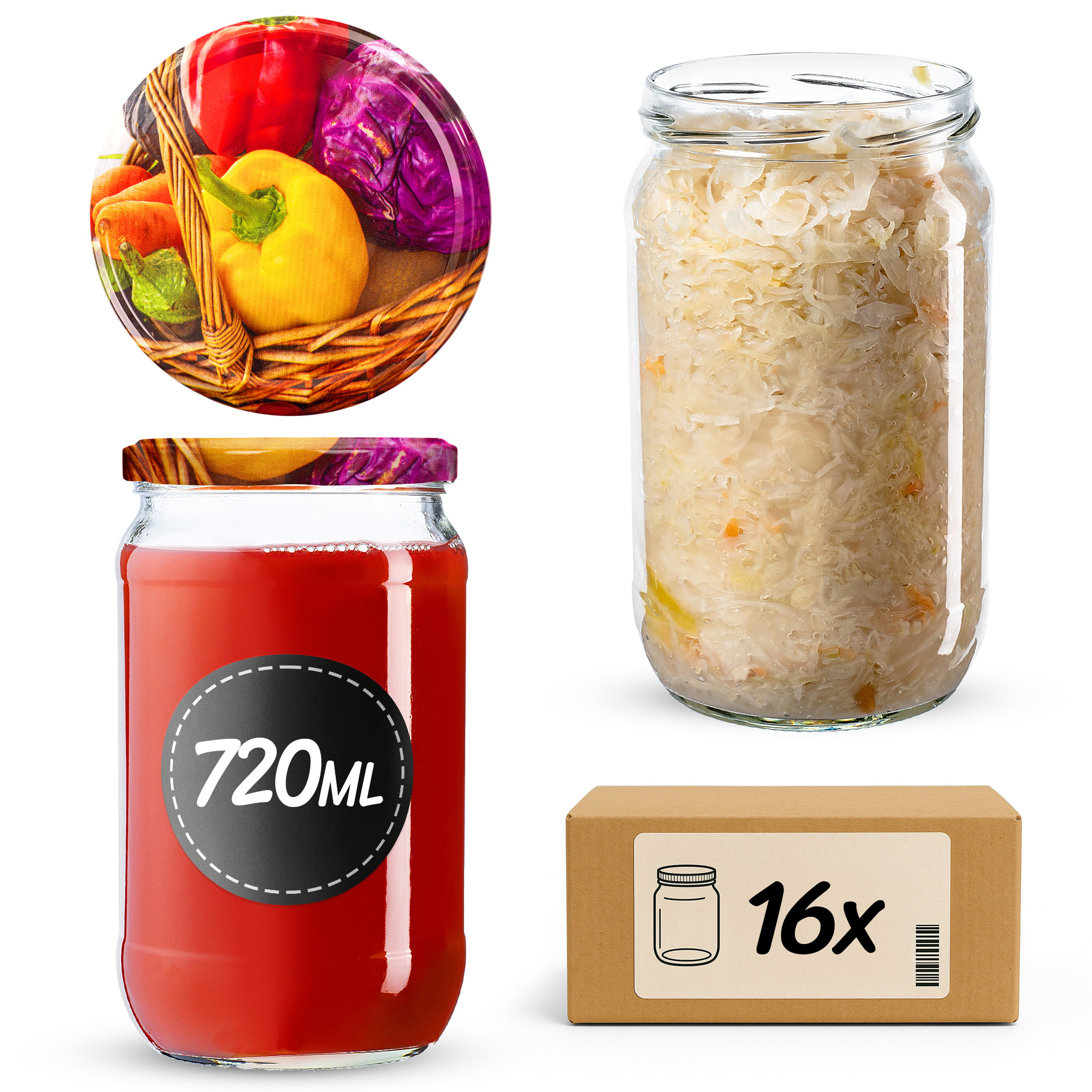 Słoiki na przetwory Niva 720ml fi82mm 16szt + wieczko Warzywa