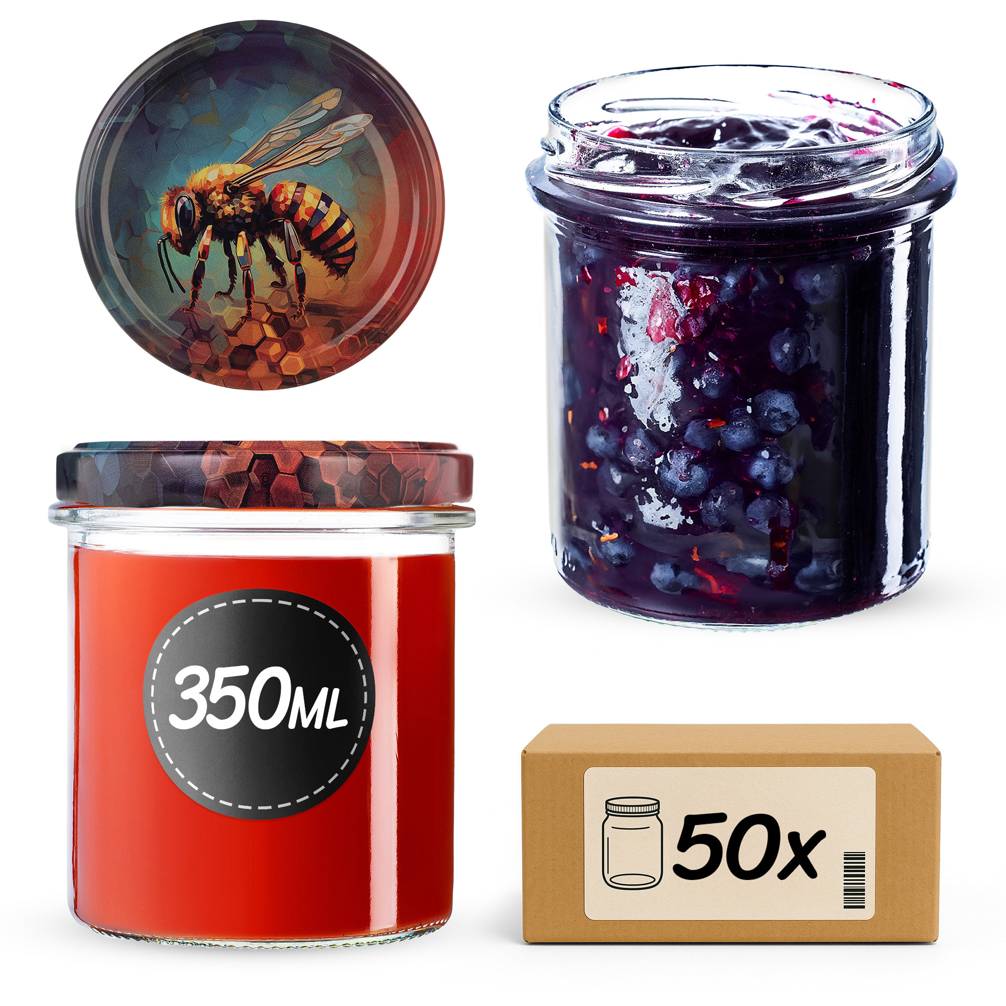 Słoiki na przetwory Avila 350ml fi82mm 50szt + wieczko Pszczoła