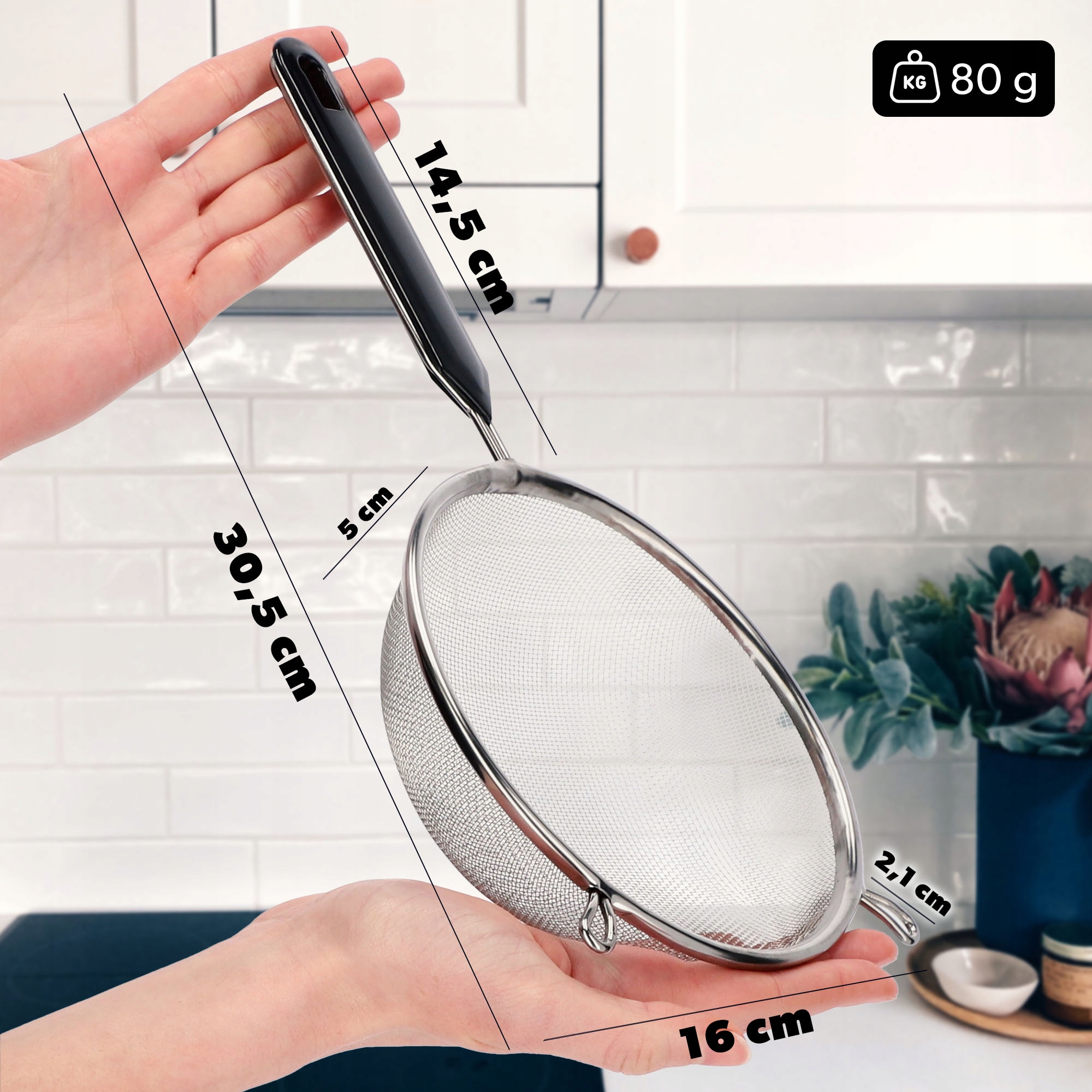Sitko kuchenne nierdzewne 16 cm, antracyt