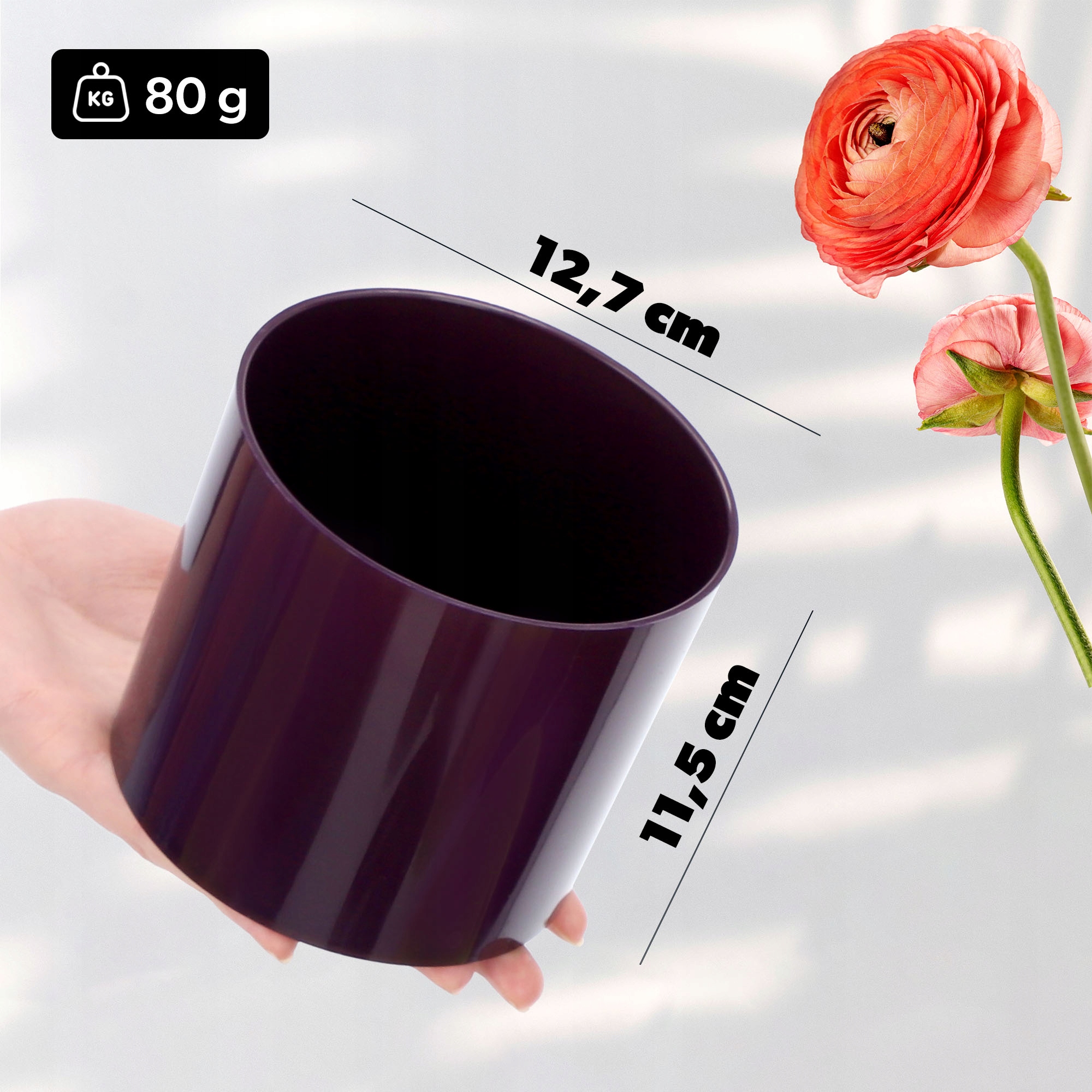 Doniczka na kwiaty okrągła Figari 12 cm, śliwkowa