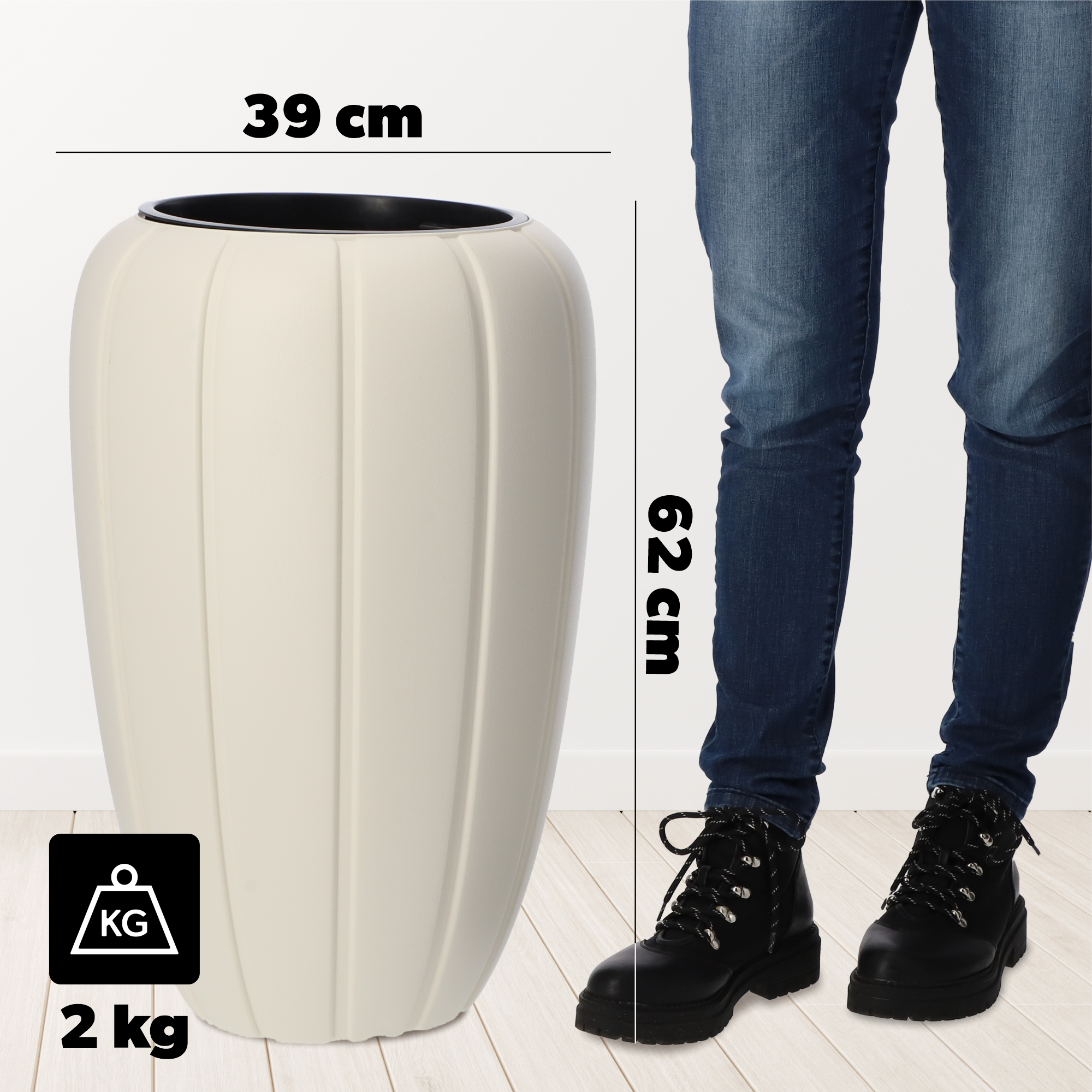 Donica na kwiaty z wkładem Pale 62 cm, kremowy