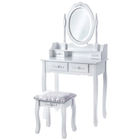 Toaletka z lustrem i taboretem 147 x 75 cm, biała