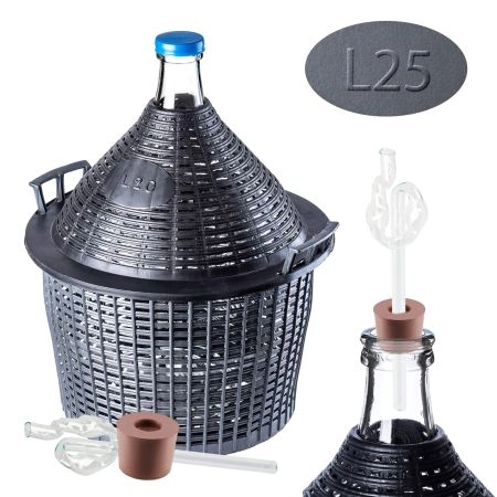 Zestaw winiarski balon 25L + korek nr.3 + szklana rurka