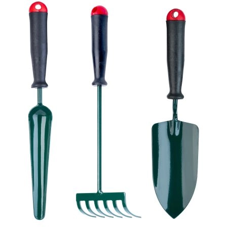 Zestaw narzędzi ogrodowych: łopatka, wycinacz, grabie 6-zębne