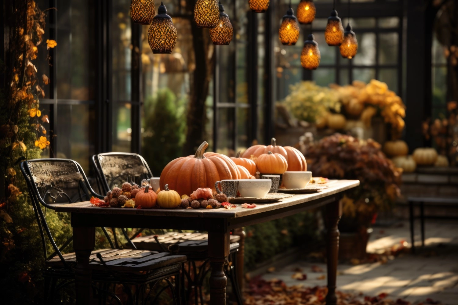 Jesienna dekoracja stołu z dyniami