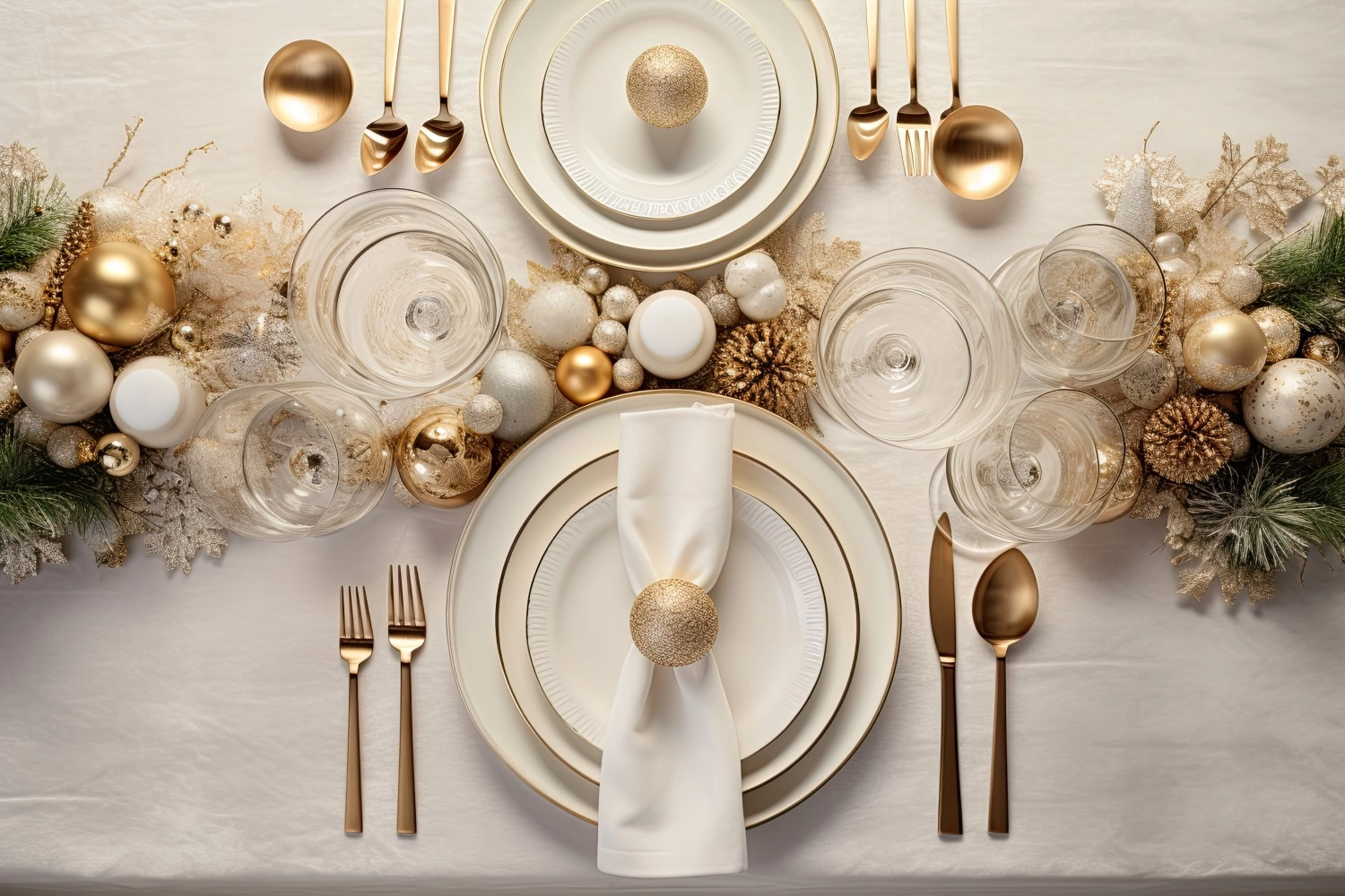 Dekoracje świąteczne na stół w bieli i złocie