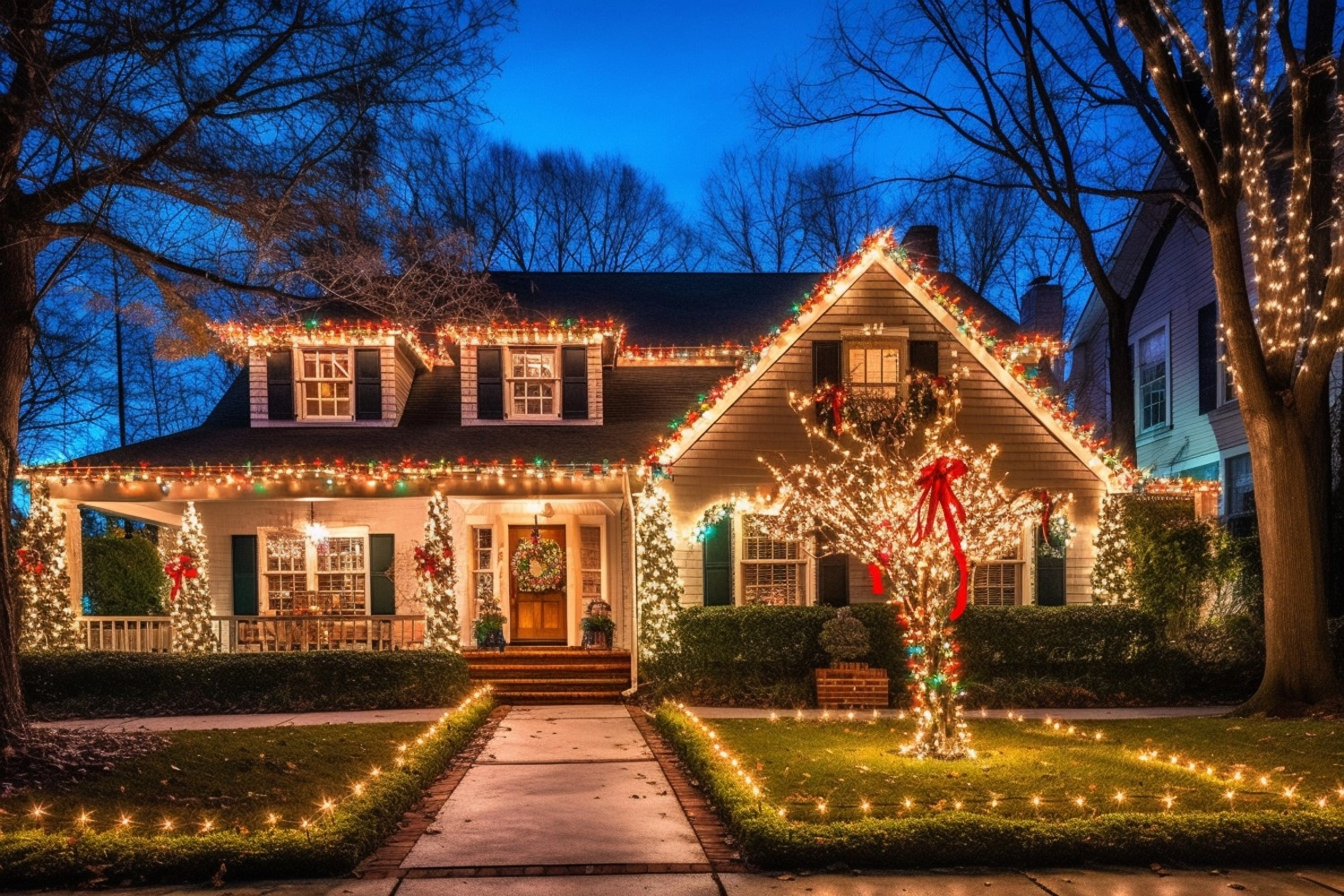 Eleganckie oświetlenie świąteczne na dom