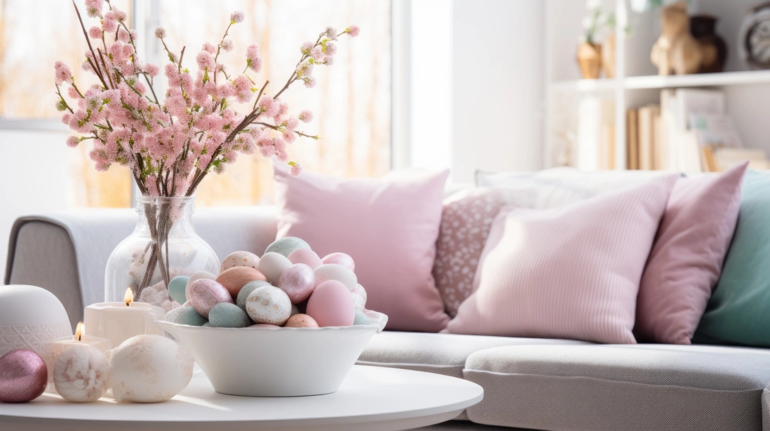 Wielkanocne dekoracje w salonie